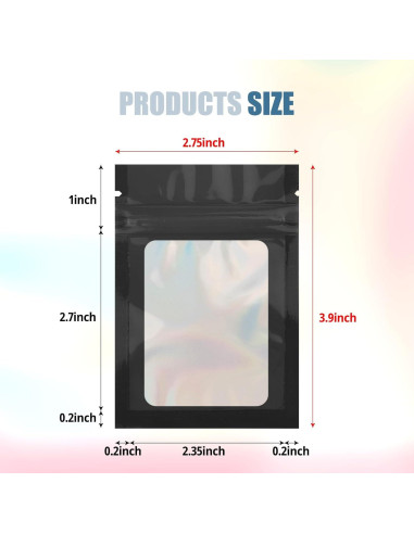 100 Bolsas Mylar Negras 6.9x10 cm con Ventana Clara CHTUGEM