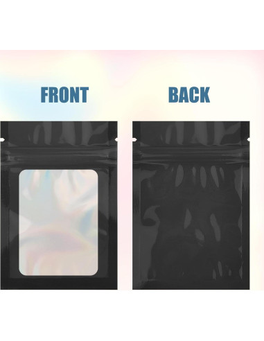 100 Bolsas Mylar Negras 6.9x10 cm con Ventana Clara CHTUGEM