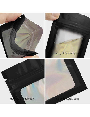 100 Bolsas Mylar Negras 6.9x10 cm con Ventana Clara CHTUGEM