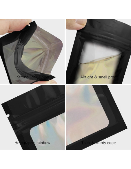 100 Bolsas Mylar Negras 6.9x10 cm con Ventana Clara CHTUGEM