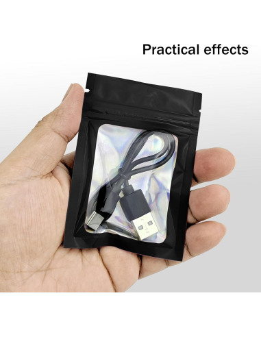 100 Bolsas Mylar Negras 6.9x10 cm con Ventana Clara CHTUGEM