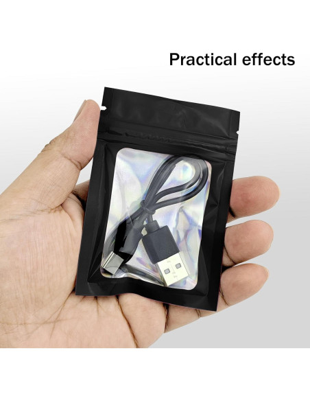 100 Bolsas Mylar Negras 6.9x10 cm con Ventana Clara CHTUGEM