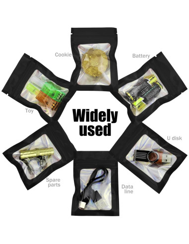 100 Bolsas Mylar Negras 6.9x10 cm con Ventana Clara CHTUGEM