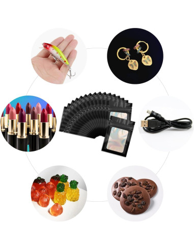 100 Bolsas Mylar Negras 6.9x10 cm con Ventana Clara CHTUGEM