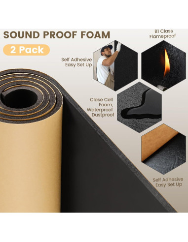 Espuma Acústica Aislamiento Sonoro Kaqiluo 2 Rollos 1.08 m