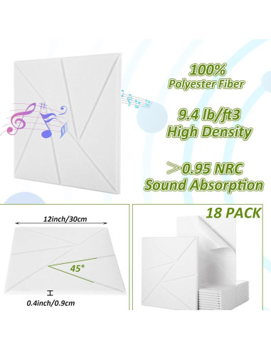 18 Paneles Acústicos Autoadhesivos LOPYXBR Blancos 30x30 cm