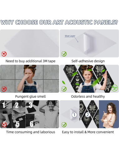 Paneles Acústicos Tutmyrea 6 Piezas Fases de Luna 52x30cm