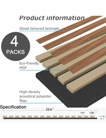 Paneles Acústicos 3D de Madera Nuez 60x60 cm - 4 Pcs