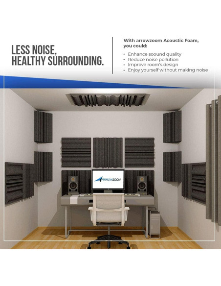 Trampa de Graves Acústica Arrowzoom 12 Piezas Negra 24.99x24.99x5 cm