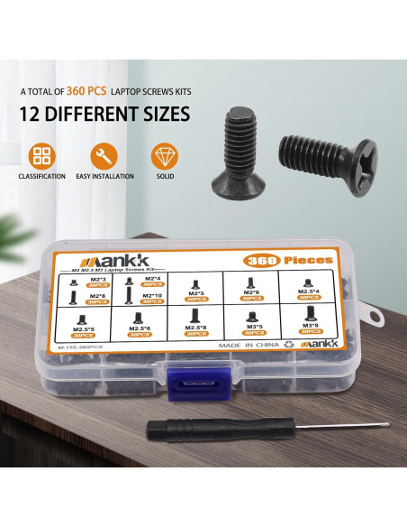 Kit de Tornillos para Laptop Mankk 360 Piezas 12 Tamaños