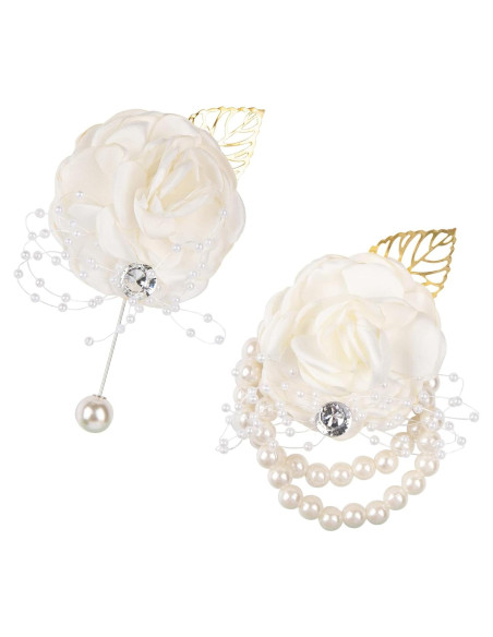 Corsage de Muñeca Flor Rosa Blanca AUEAR - 2 Piezas