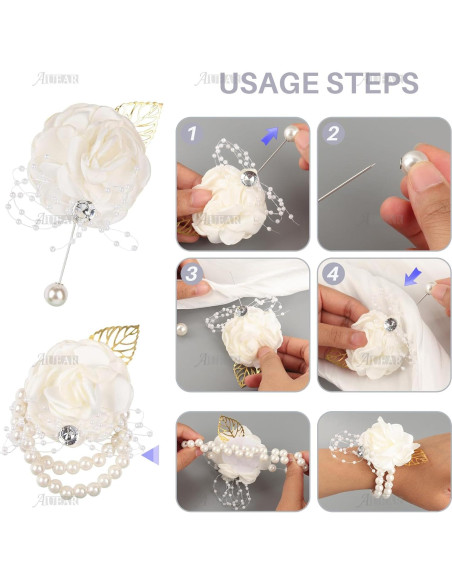 Corsage de Muñeca Flor Rosa Blanca AUEAR - 2 Piezas