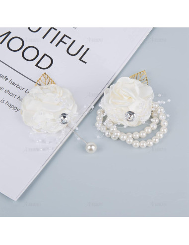 Corsage de Muñeca Flor Rosa Blanca AUEAR - 2 Piezas
