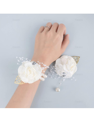 Corsage de Muñeca Flor Rosa Blanca AUEAR - 2 Piezas