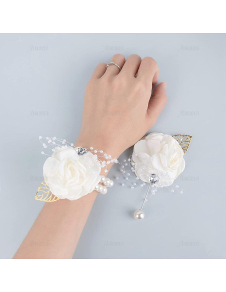 Corsage de Muñeca Flor Rosa Blanca AUEAR - 2 Piezas