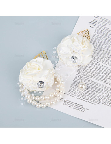 Corsage de Muñeca Flor Rosa Blanca AUEAR - 2 Piezas