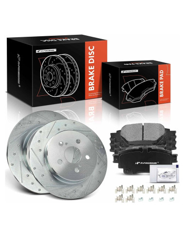 Discos de Freno Traseros Perforados A-Premium + Pastillas Cerámicas Toyota Corolla 2019-2022