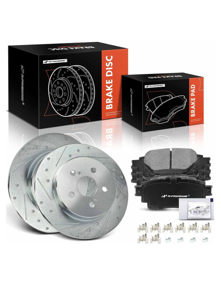 Discos de Freno Traseros Perforados A-Premium + Pastillas Cerámicas Toyota Corolla 2019-2022