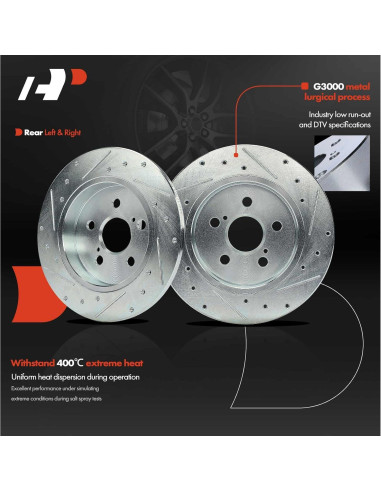 Discos de Freno Traseros Perforados A-Premium + Pastillas Cerámicas Toyota Corolla 2019-2022