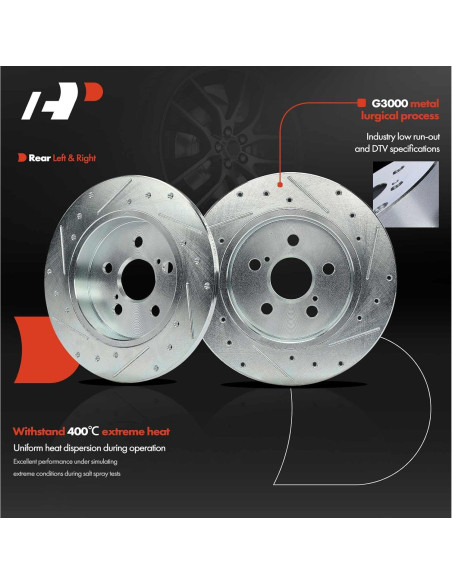 Discos de Freno Traseros Perforados A-Premium + Pastillas Cerámicas Toyota Corolla 2019-2022