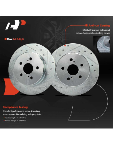 Discos de Freno Traseros Perforados A-Premium + Pastillas Cerámicas Toyota Corolla 2019-2022