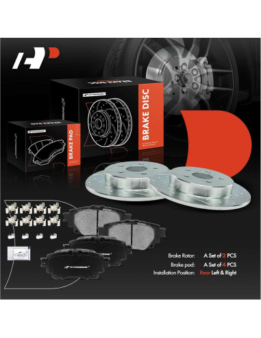 Discos de Freno Traseros Perforados A-Premium + Pastillas Cerámicas Toyota Corolla 2019-2022