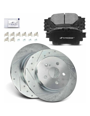 Discos de Freno Traseros Perforados A-Premium + Pastillas Cerámicas Toyota Corolla 2019-2022