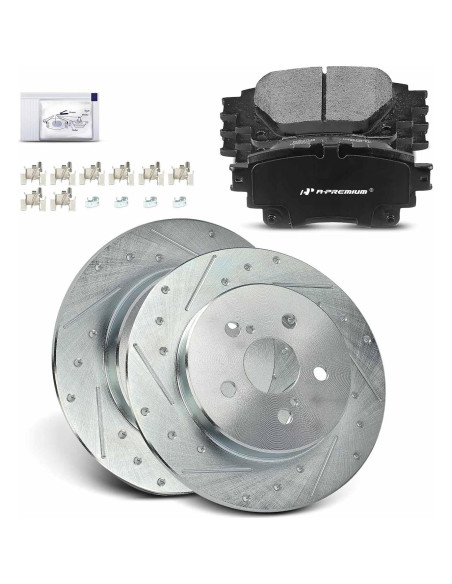 Discos de Freno Traseros Perforados A-Premium + Pastillas Cerámicas Toyota Corolla 2019-2022