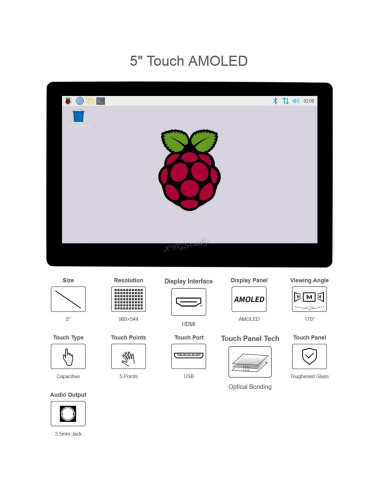 Monitor Táctil Capacitivo AMOLED 5" XYGStudy 960x544 HDMI