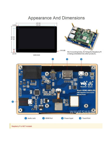 Monitor Táctil Capacitivo AMOLED 5" XYGStudy 960x544 HDMI