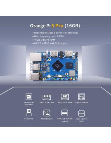 Orange Pi 5 Pro 16GB LPDDR5 Rockchip RK3588S Placa de Desarrollo