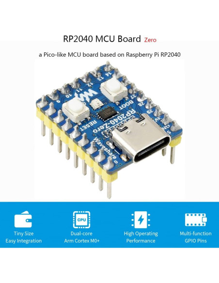 Placa Mini RP2040-Zero Waveshare con Encabezado Pre-soldado Placa Mini RP2040-Zero Waveshare con Encabezado Pre-soldado