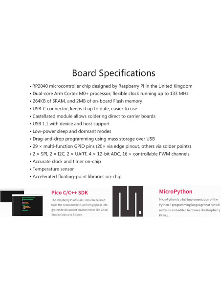 Placa Mini RP2040-Zero Waveshare con Encabezado Pre-soldado Placa Mini RP2040-Zero Waveshare con Encabezado Pre-soldado