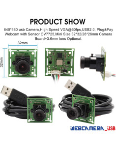 Módulo de Cámara USB ELP-USB30W02M 480P 60fps Lente 3.6mm 2