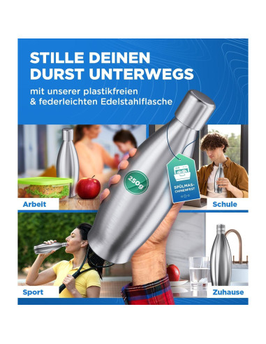 Botella de Acero Inoxidable MATE OF STEEL 887ml a Prueba de Fugas