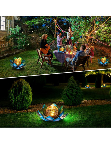 Luz Solar Exterior AIINY 2Pack Loto Azul LED Impermeable