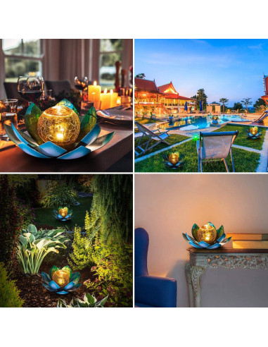 Luz Solar Exterior AIINY 2Pack Loto Azul LED Impermeable