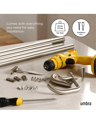 Barra de Cortina Doble Umbra Twilight 223.5-365.8 cm Níquel