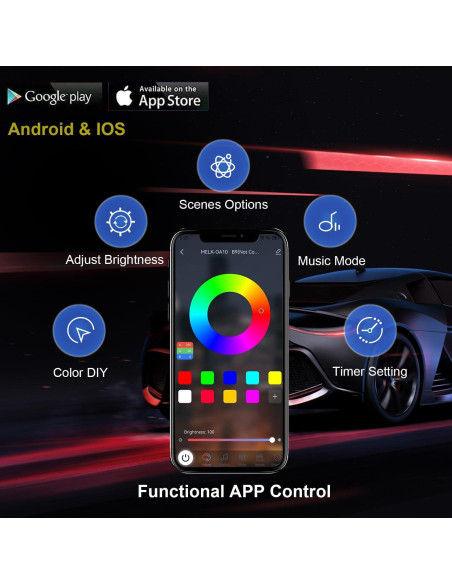 Luces LED Underglow Glowlendra YLCUL001 RGBIC 4 Pcs