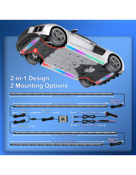 Luces LED Underglow Glowlendra YLCUL001 RGBIC 4 Pcs