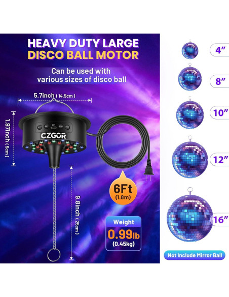 Motor de bola de disco Czgor con luz LED RGB y control remoto