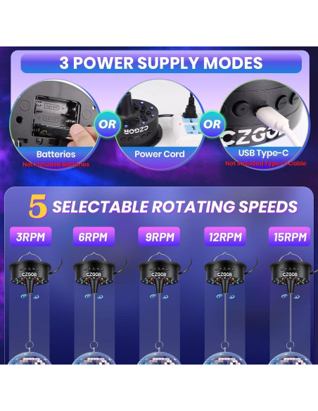 Motor de bola de disco Czgor con luz LED RGB y control remoto