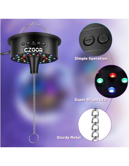 Motor de bola de disco Czgor con luz LED RGB y control remoto