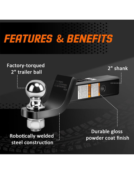 Soporte de bola de remolque METOWARE 2" (5.08 cm) 6000 lbs