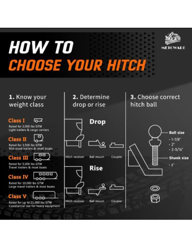 Soporte de bola de remolque METOWARE 2" (5.08 cm) 6000 lbs