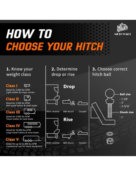 Soporte de bola de remolque METOWARE 2" (5.08 cm) 6000 lbs