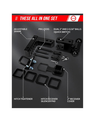 Enganche de Remolque Ajustable AKM 6" Aluminio 12,500 LBS