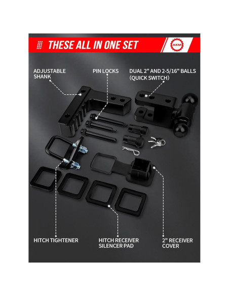 Enganche de Remolque Ajustable AKM 6" Aluminio 12,500 LBS