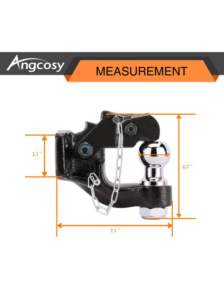 Gancho de Remolque Pintle ANGCOSY 10 Toneladas con Bola 5.08 cm
