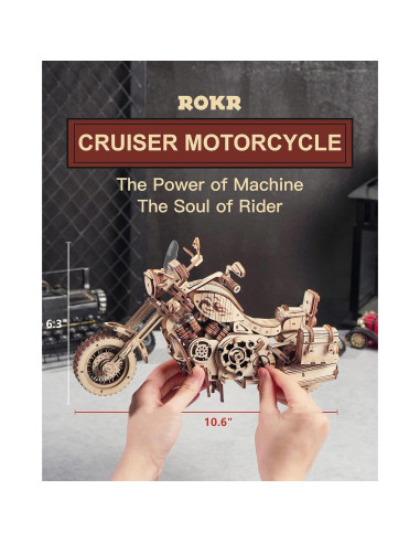 Rompecabezas 3D de Madera ROKR Motocicleta LK504 1:8